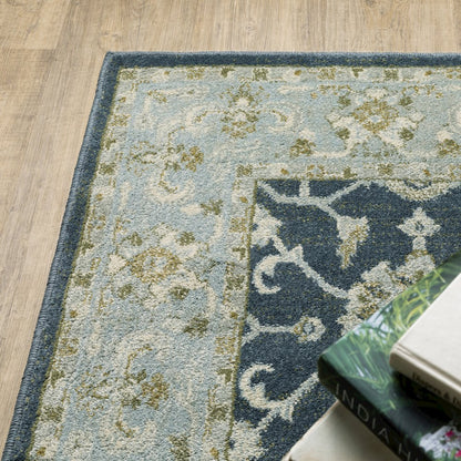 Branson BR05A Teal Blue/ Ivory Indoor Area Rug - 6'7" x 9'2"