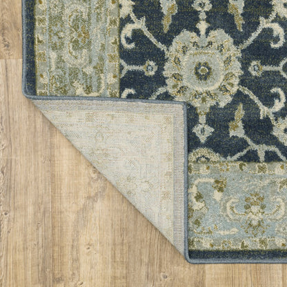 Branson BR05A Teal Blue/ Ivory Indoor Area Rug - 6'7" x 9'2"