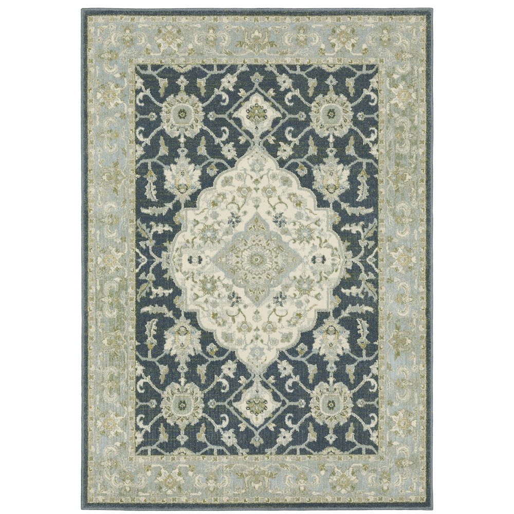 Branson BR05A Teal Blue/ Ivory Indoor Area Rug - 6'7" x 9'2"