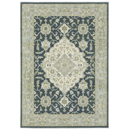 Branson BR05A Teal Blue/ Ivory Indoor Area Rug - 6'7" x 9'2"