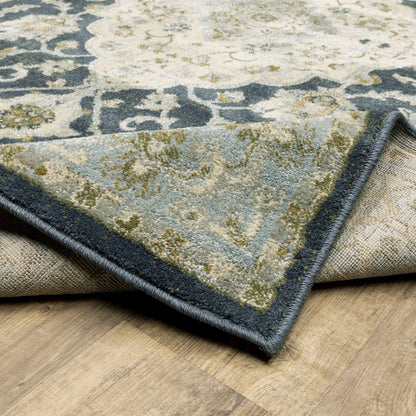 Branson BR05A Teal Blue/ Ivory Indoor Area Rug - 6'7" x 9'2"