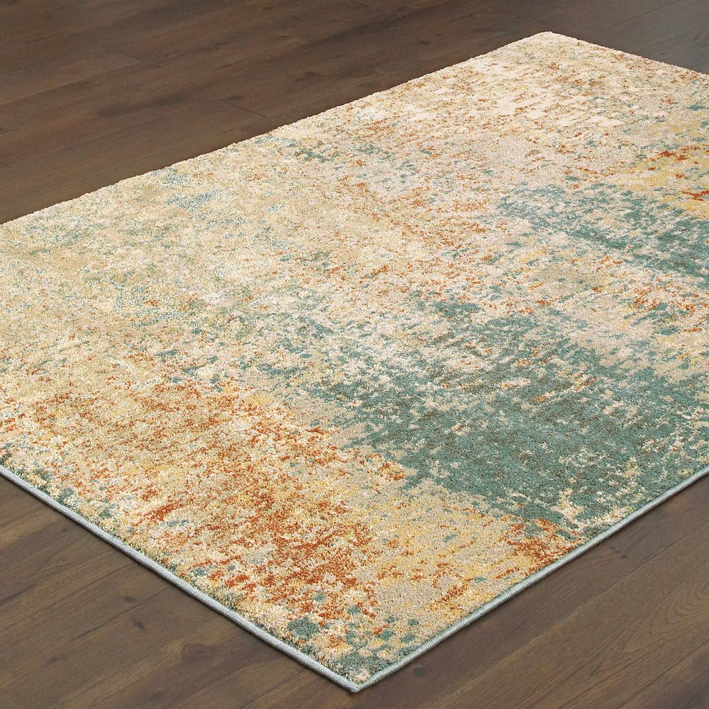 Carson 9654B Blue/ Orange Indoor Area Rug - 6'7" x 9'2"