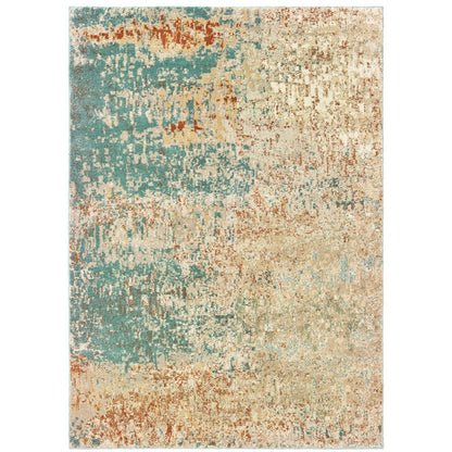 Carson 9654B Blue/ Orange Indoor Area Rug - 6'7" x 9'2"