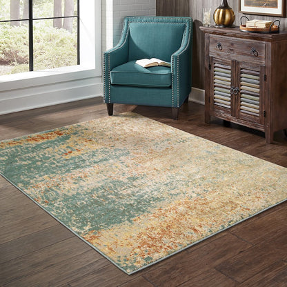 Carson 9654B Blue/ Orange Indoor Area Rug - 6'7" x 9'2"