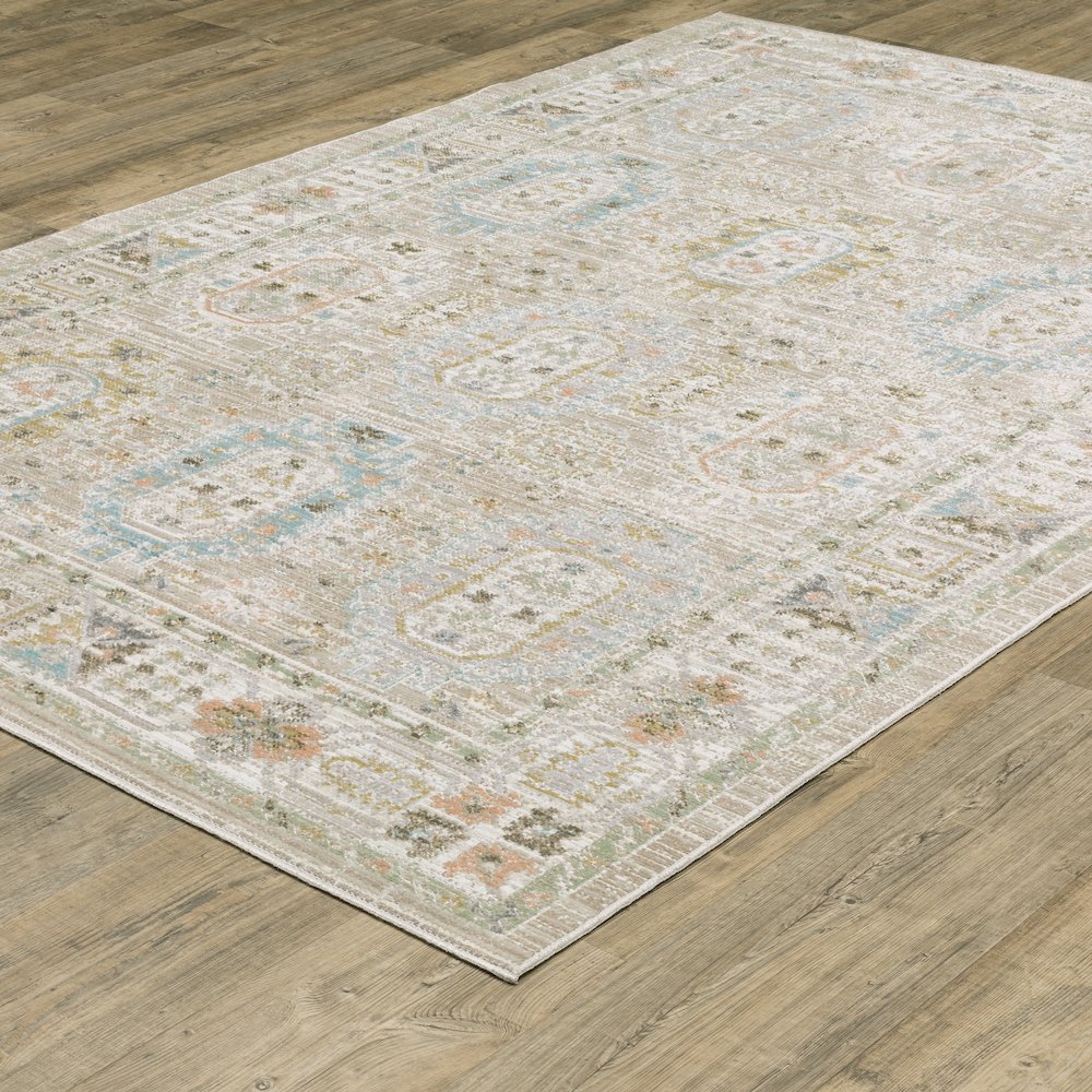 Cavett CAV04 Beige/ Blue Indoor Area Rug - 6'7" x 9'6"