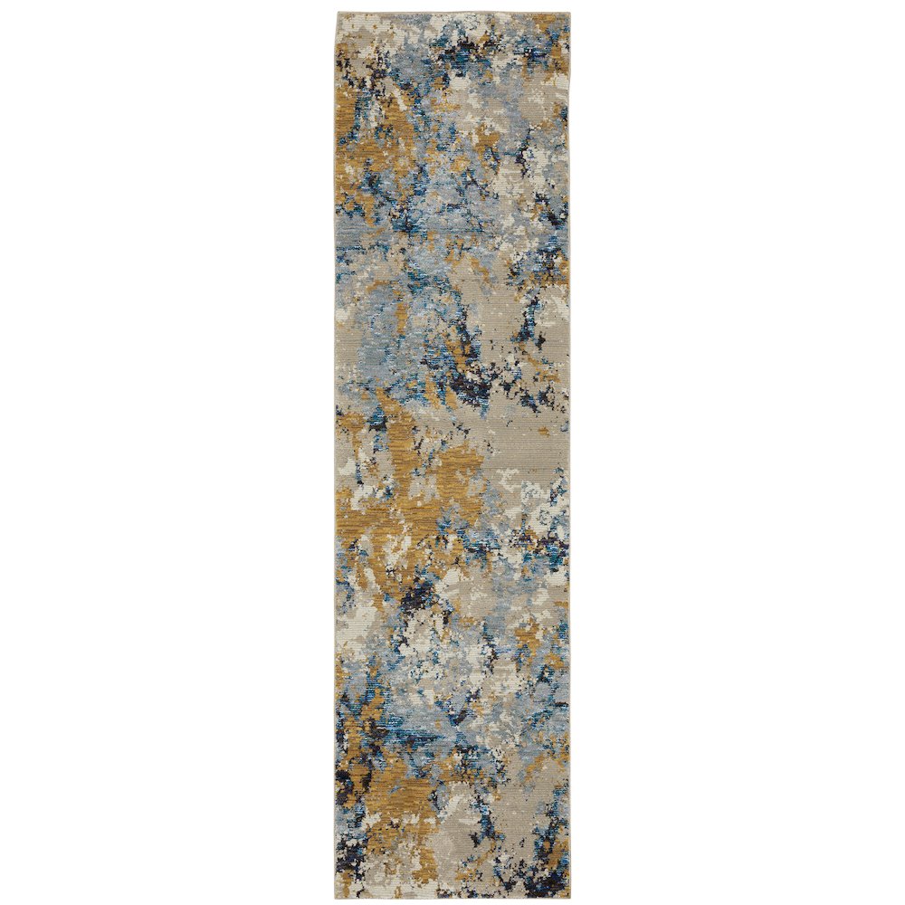 Evolution 0980A Blue/ Gold Indoor Area Rug - 2'6" x 12'
