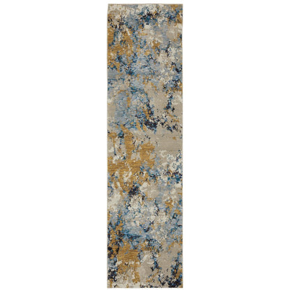 Evolution 0980A Blue/ Gold Indoor Area Rug - 2'6" x 12'