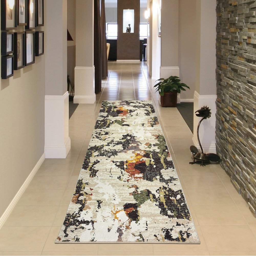 Evolution 7770J Beige/ Charcoal Indoor Area Rug - 2'6" x 12'