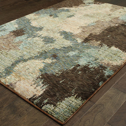 Evolution 8011B Blue/ Brown Indoor Area Rug - 2'6" x 12'
