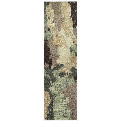 Evolution 8011B Blue/ Brown Indoor Area Rug - 2'6" x 12'