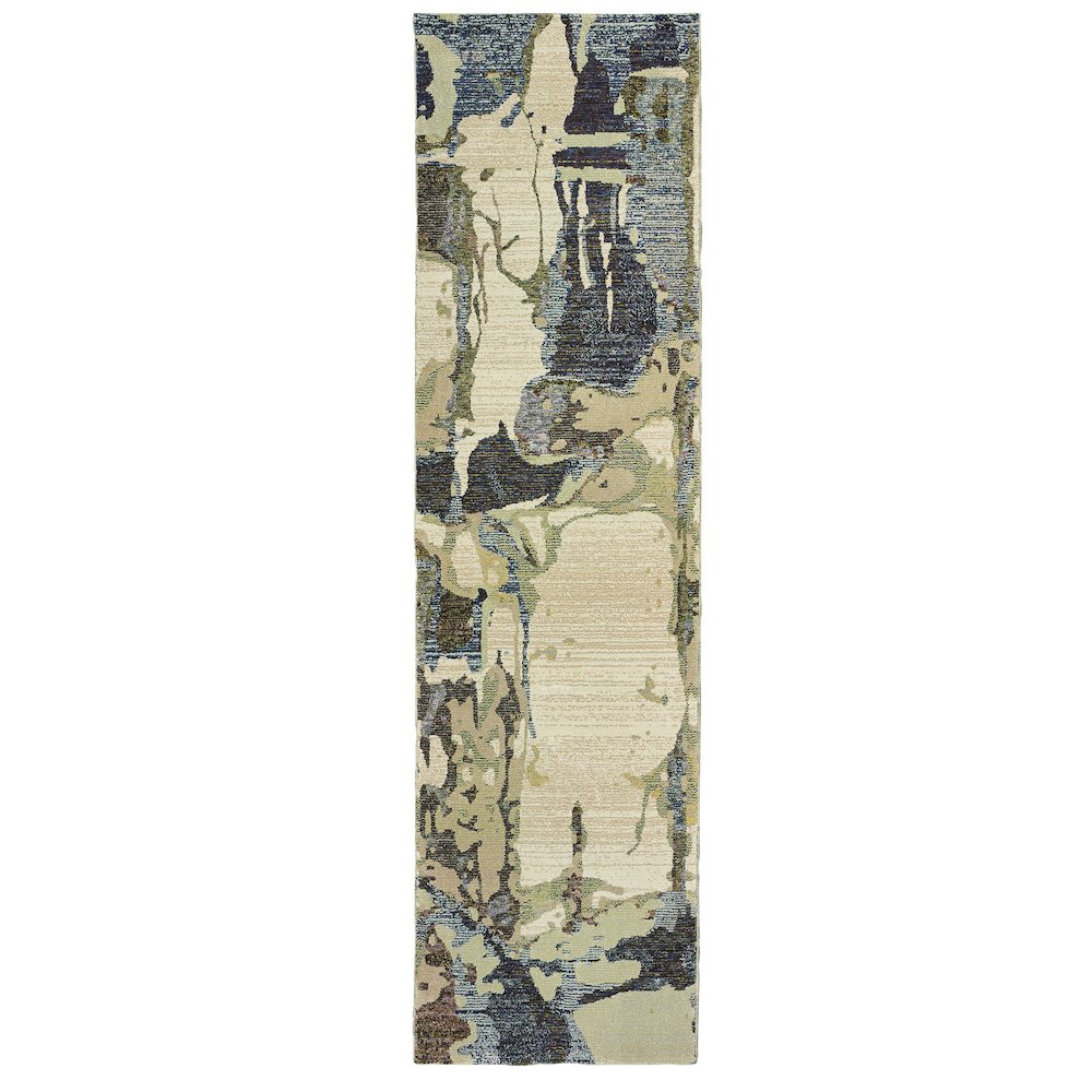 Evolution 8027A Blue/ Grey Indoor Area Rug - 2'6" x 12'