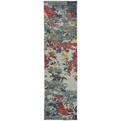 Evolution 8036C Blue/ Red Indoor Area Rug - 2'3" x 8'