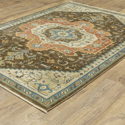 Francesca FR09M Brown/ Orange Indoor Area Rug - 2'3" x 7'6"