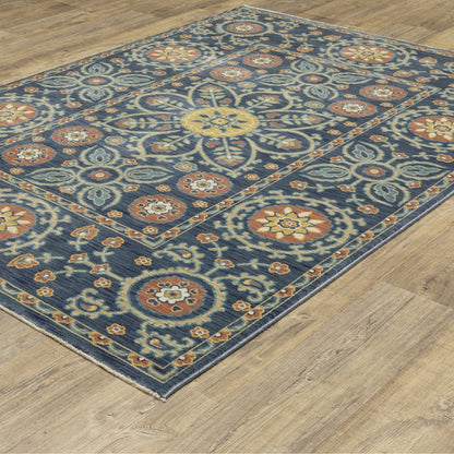 Francesca FR11B Blue/ Rust Indoor Area Rug - 2'3" x 7'6"