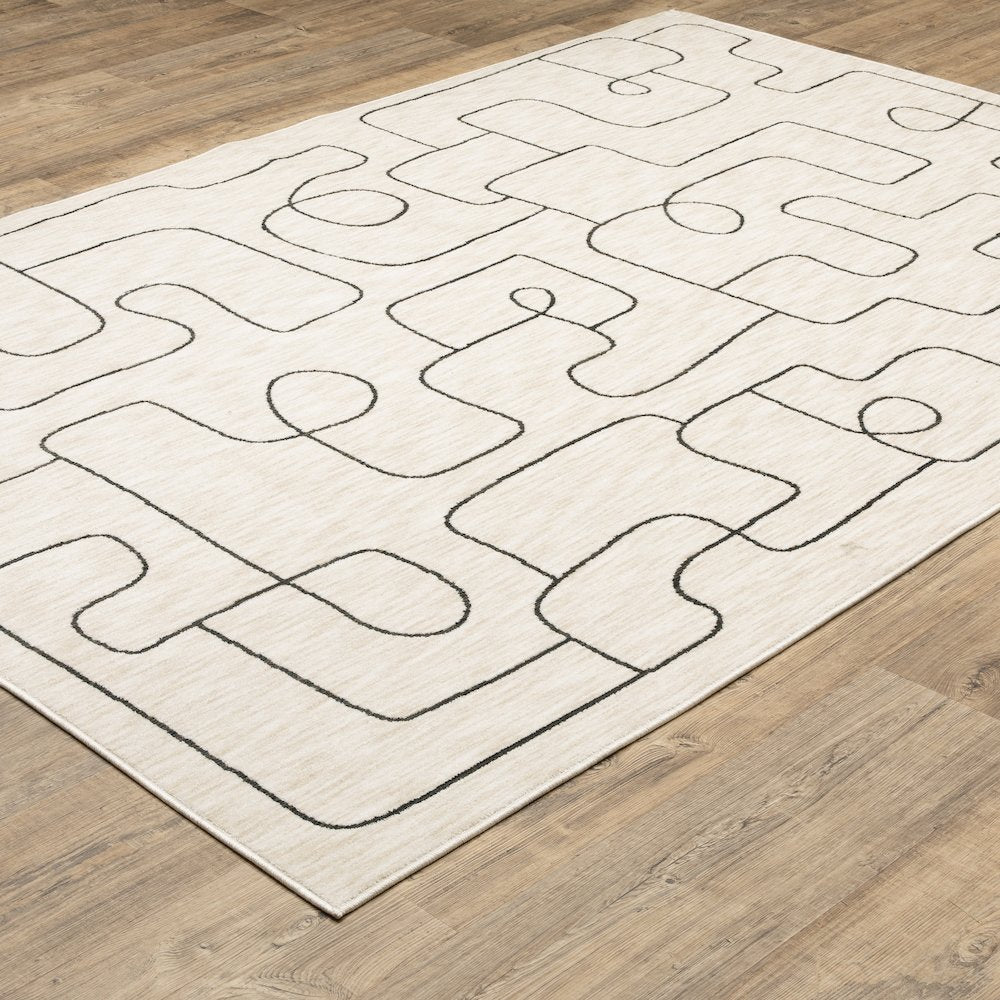 Hunter HNT06 Beige/ Black Indoor Area Rug - 2'3" x 7'6"