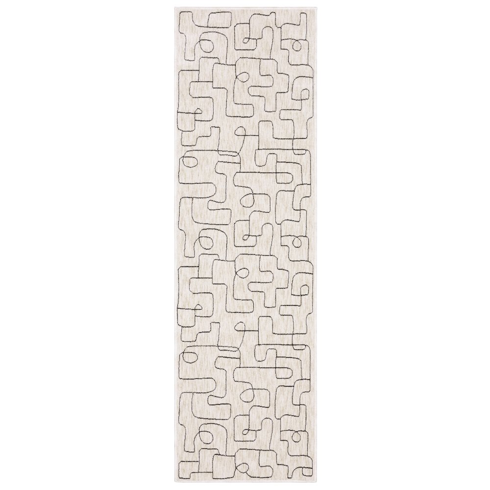 Hunter HNT06 Beige/ Black Indoor Area Rug - 2'3" x 7'6"