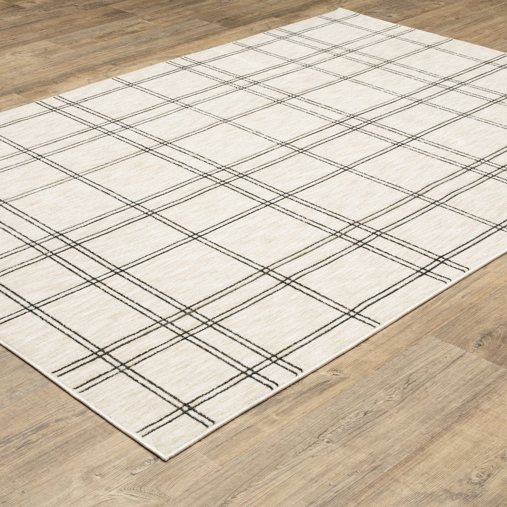 Hunter HNT07 Beige/ Black Indoor Area Rug - 2'3" x 7'6"