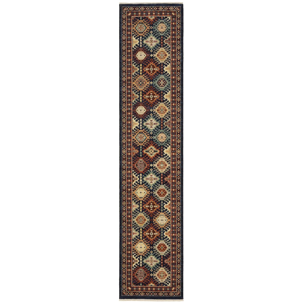 Lilihan 003B6 Navy/ Multi Indoor Area Rug - 2'6" x 12'