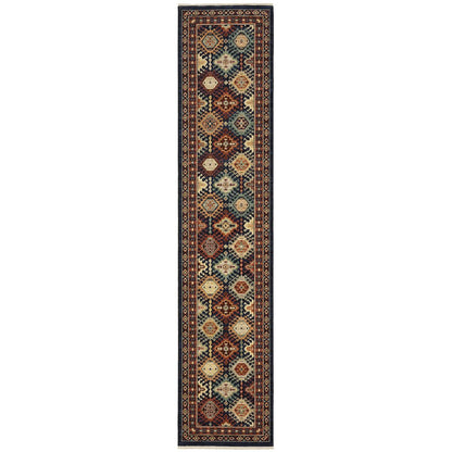 Lilihan 003B6 Navy/ Multi Indoor Area Rug - 2'6" x 12'