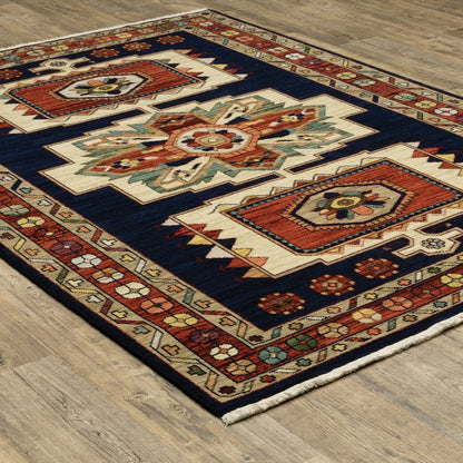 Lilihan 090B6 Blue/ Red Indoor Area Rug - 2' x 6'