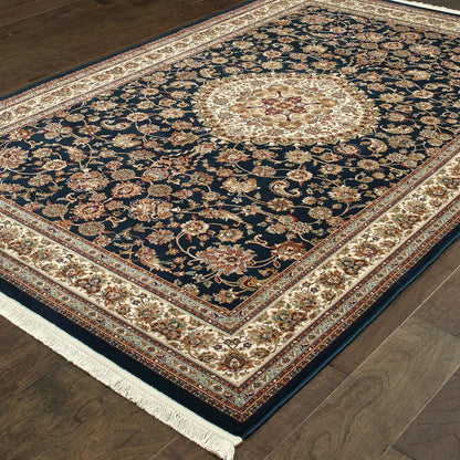 Masterpiece 033B2 Dark Blue/ Ivory Indoor Area Rug - 7'10" x 10'10"