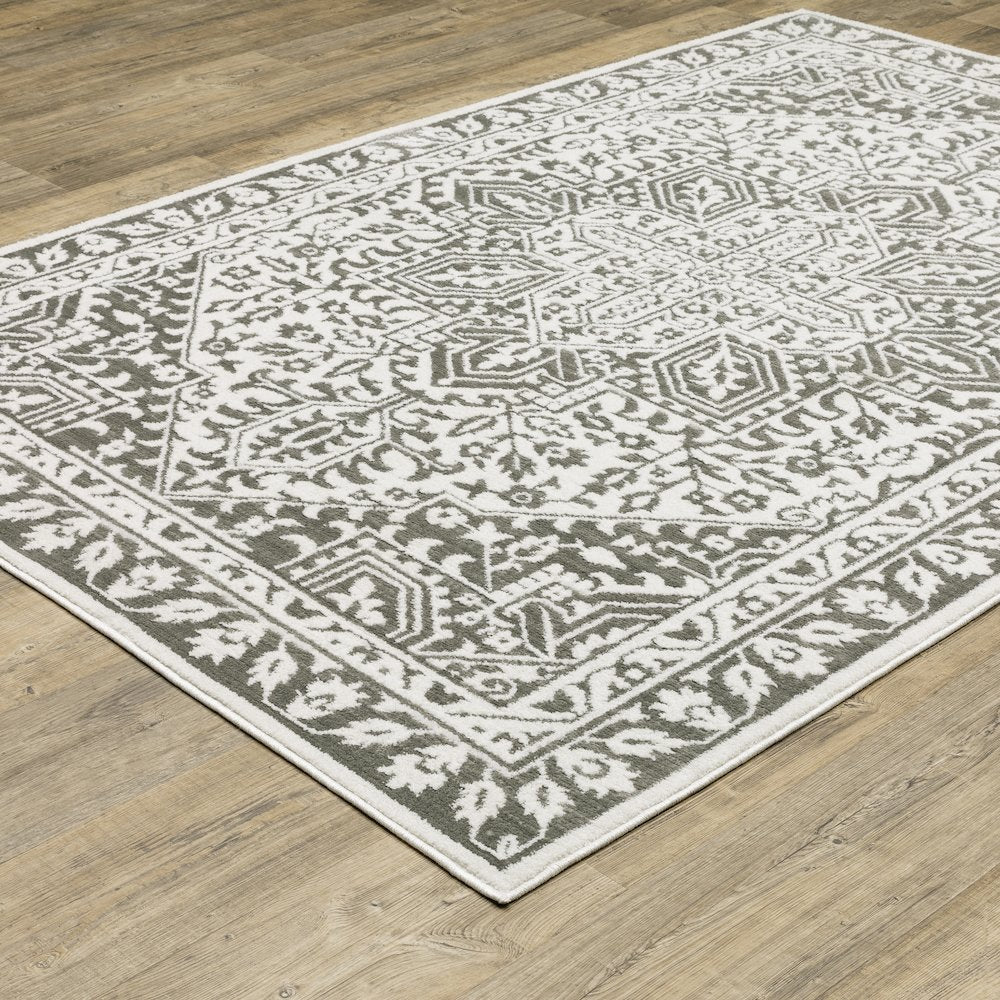 Montecito 1101W Grey/ White Indoor Area Rug - 7'10" x 10'10"