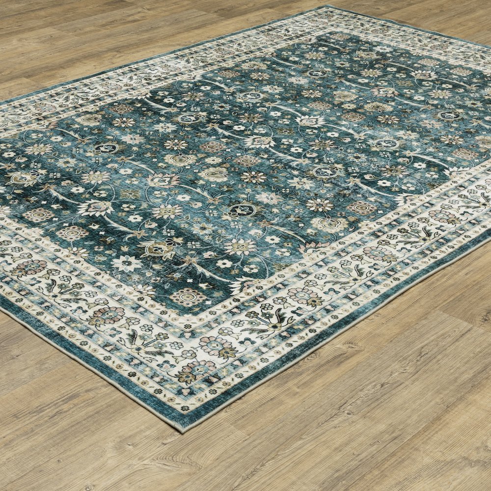 Sumter SUM08 Teal/ Ivory Indoor Area Rug - 2' x 3'