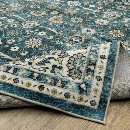 Sumter SUM08 Teal/ Ivory Indoor Area Rug - 2' x 3'