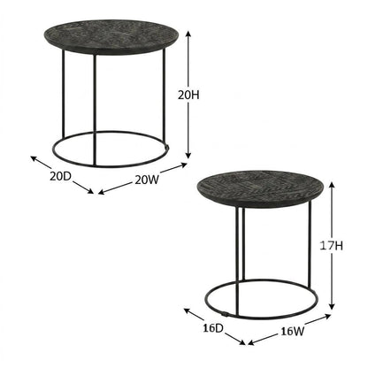 Round Mango Wood Nesting Coffee Table Set for Living Room, Matte Black