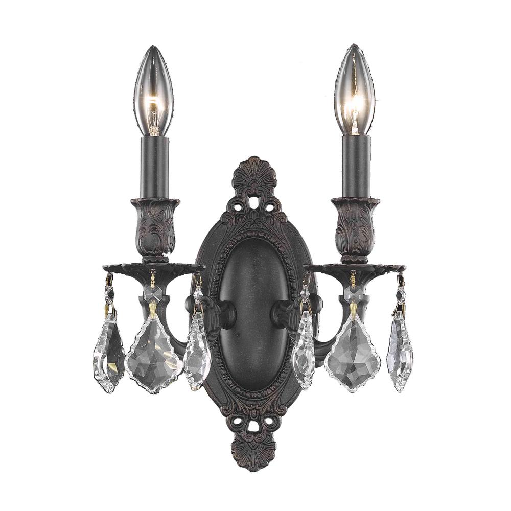 Rosalia 2 light Dark Bronze Wall Sconce Clear Royal Cut Crystal