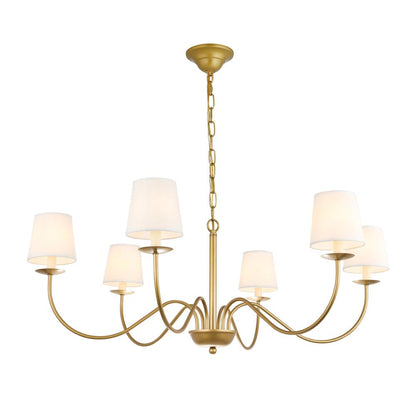 Eclipse 6 light Brass and White shade chandelier