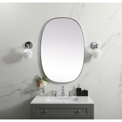 Metal Frame Oval Mirror 27x40 Inch in Silver
