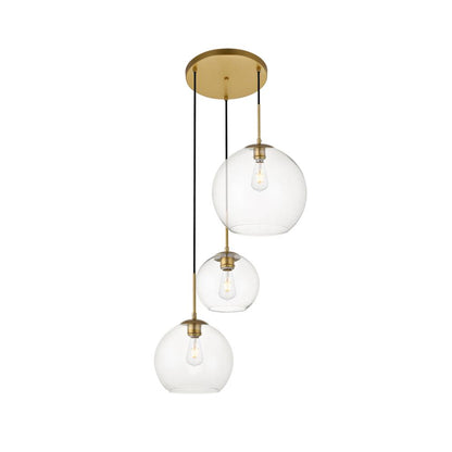 Baxter 3 Lights Brass Pendant With Clear Glass