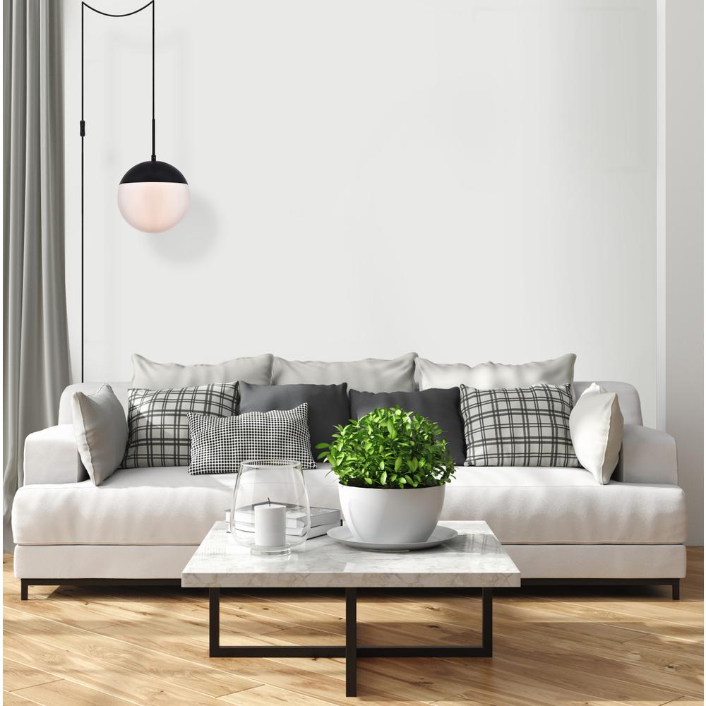 Eclipse 1 Light Black plug in pendant With Frosted White Glass
