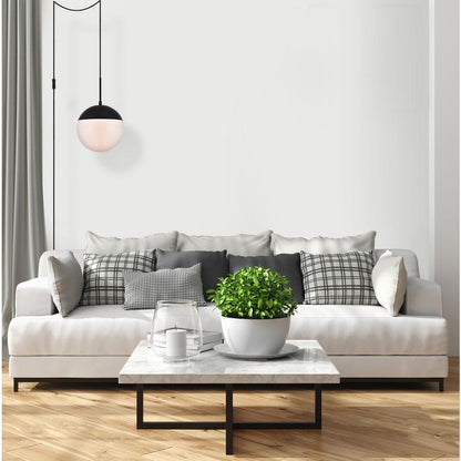 Eclipse 1 Light Black plug in pendant With Frosted White Glass