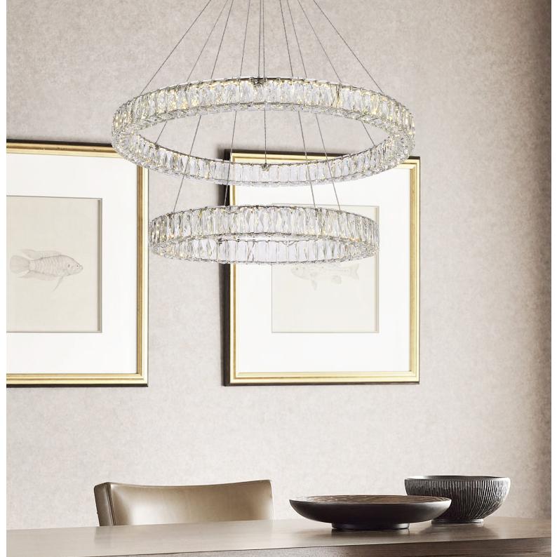 Monroe 36 inch LED double ring chandelier in chrome