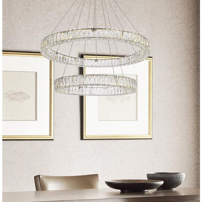 Monroe 36 inch LED double ring chandelier in chrome