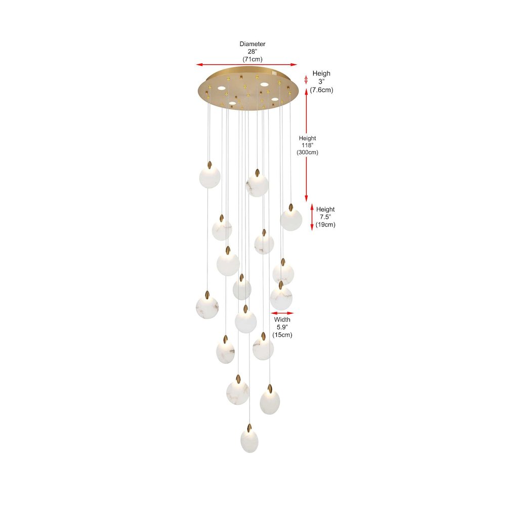 Avery 28 inch Alabaster Pendant in Satin Gold