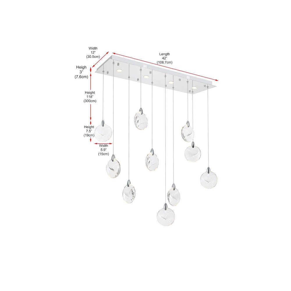Avery 42 inch Rectangle Crystal Pendant in Chrome
