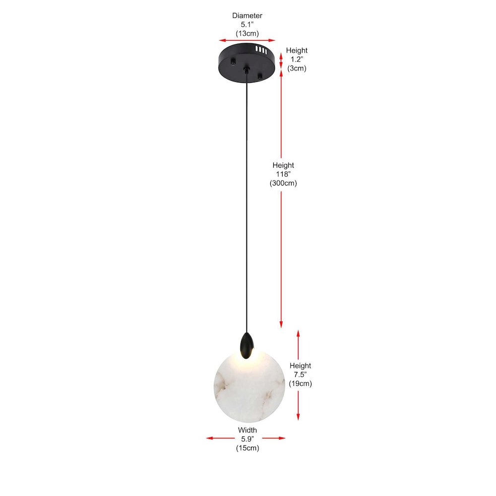 Avery 6 inch Alabaster Pendant in Black
