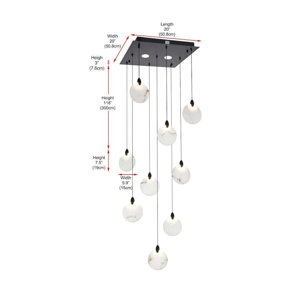 Avery 20 inch Square Alabaster Pendant in Black