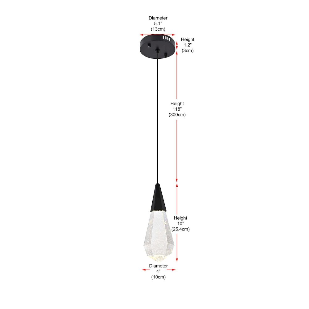 Amora 5 inch Crystal Pendant in Black