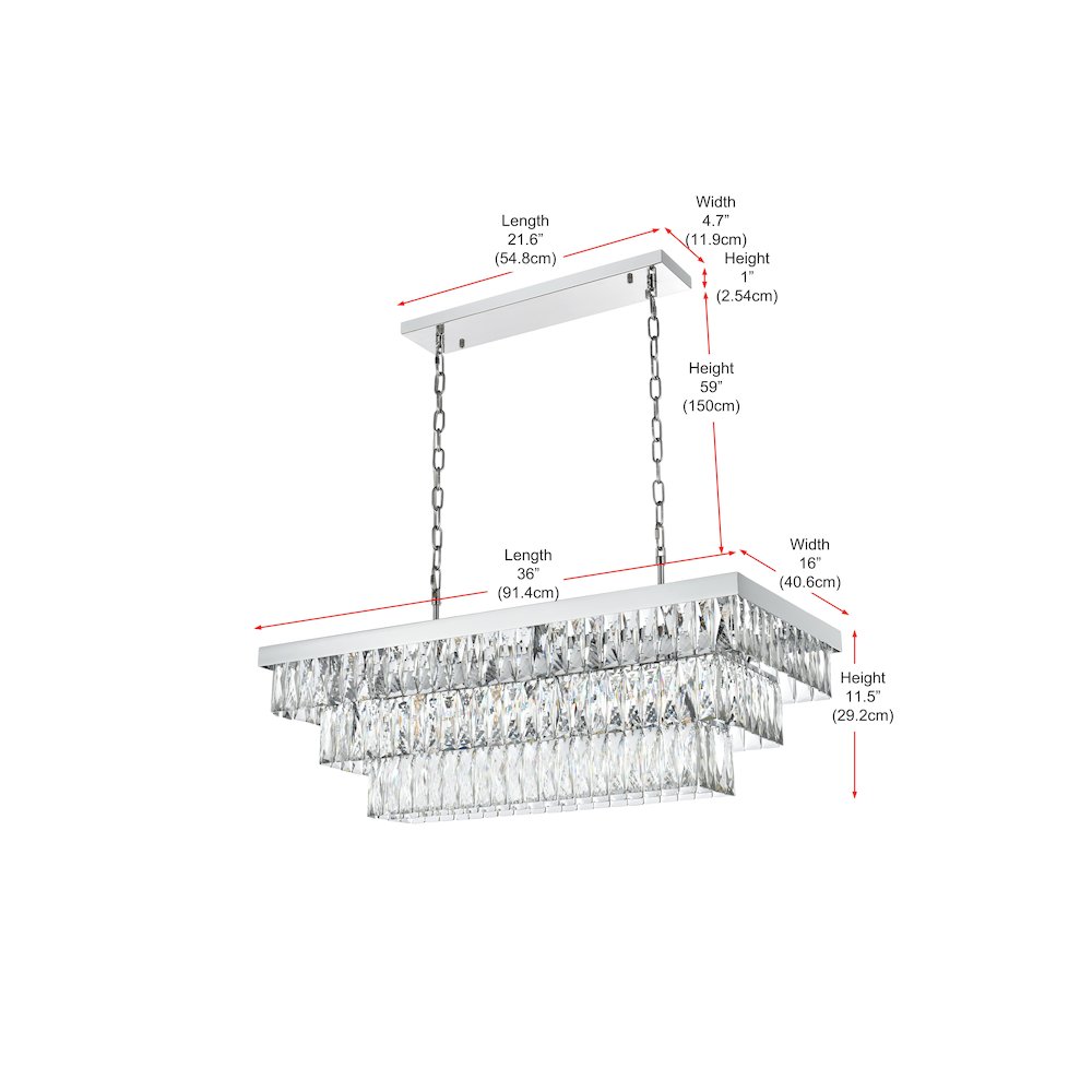 Josephine 36 Inch Rectangular Chandelier In Chrome