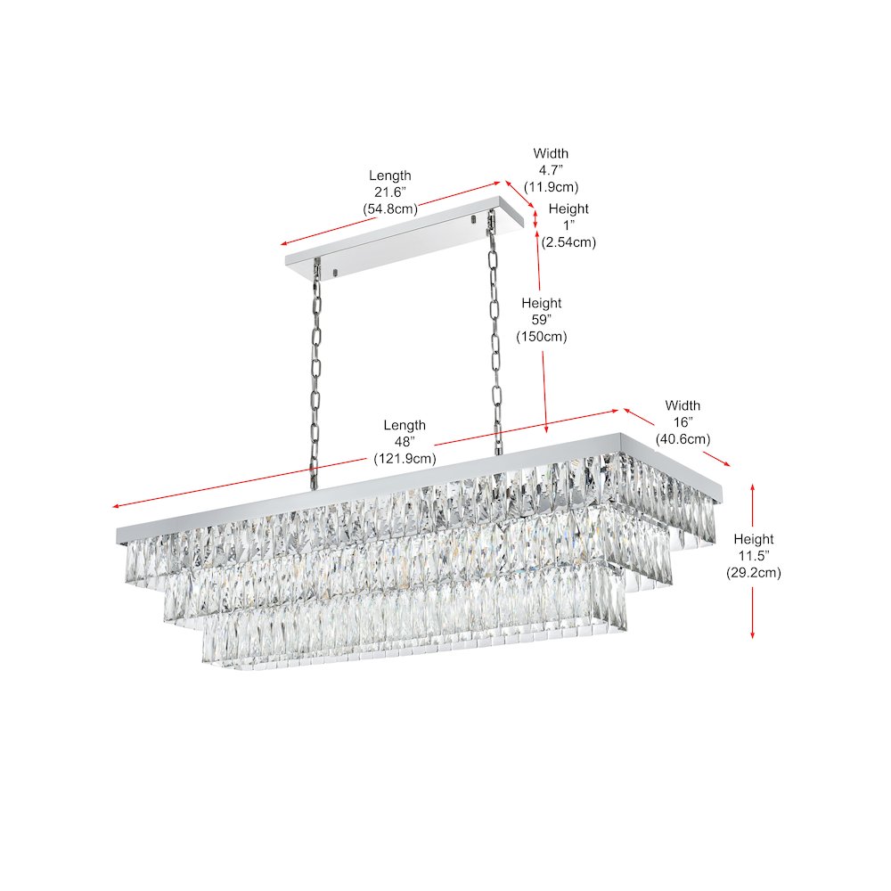 Josephine 48 Inch Rectangular Chandelier In Chrome