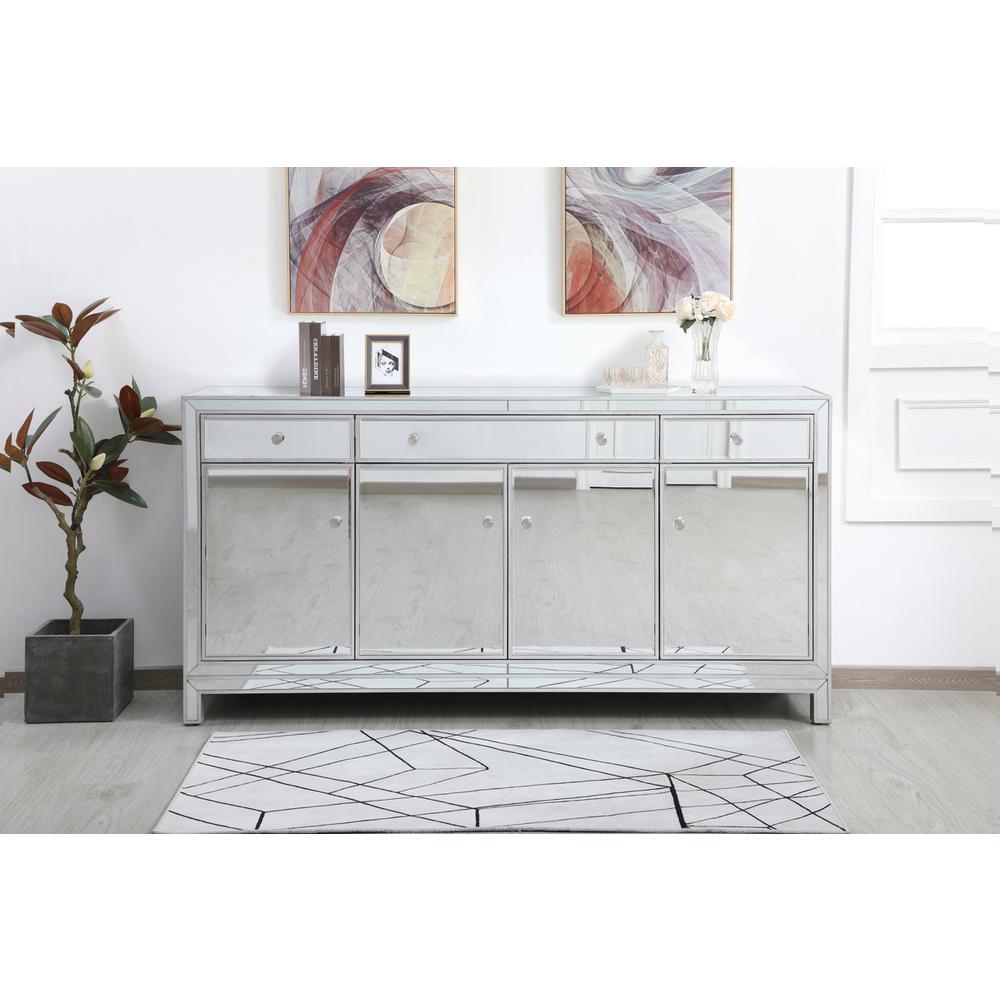 Reflexion 72 in. mirrored credenza in antique silver
