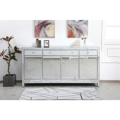 Reflexion 72 in. mirrored credenza in antique silver