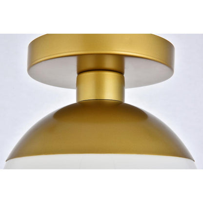 Eclipse 1 Light Brass Flush Mount With Frosted White Glass