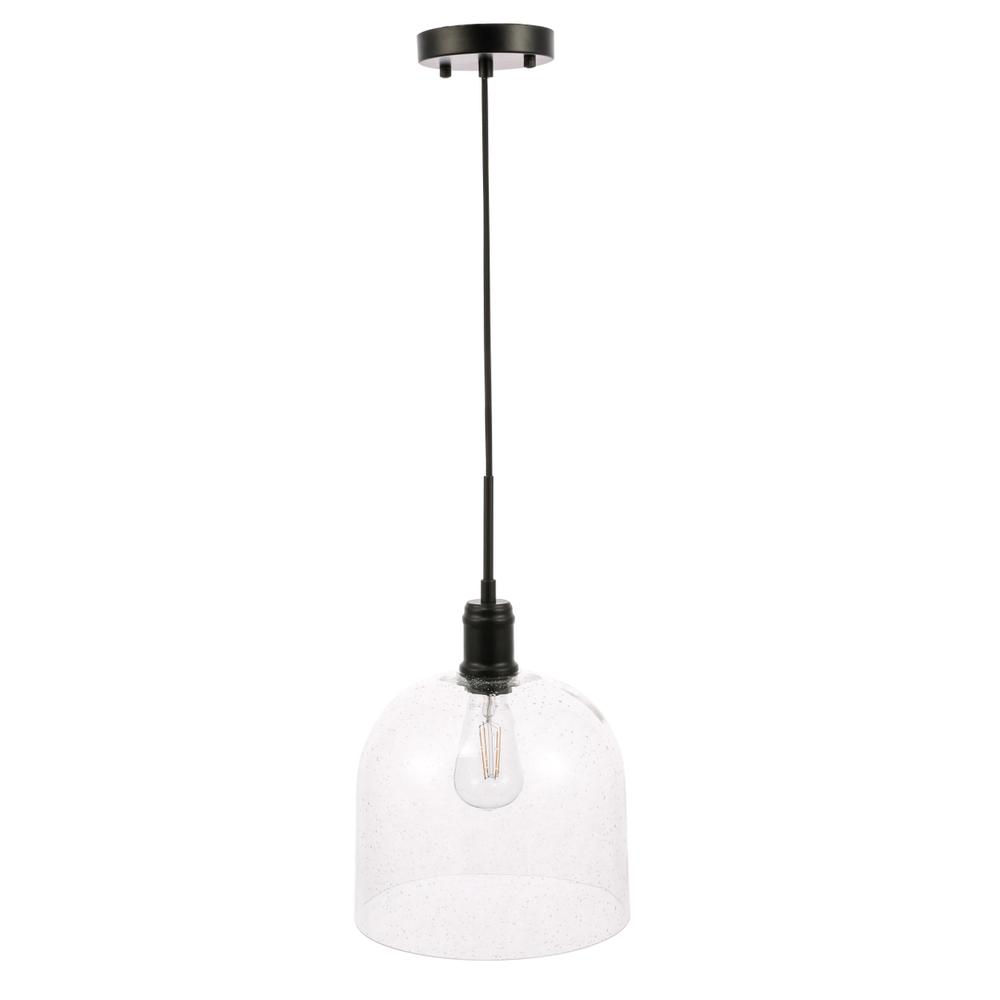 Gabe 1 light Black and Clear seeded glass pendant