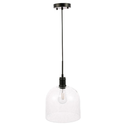 Gabe 1 light Black and Clear seeded glass pendant