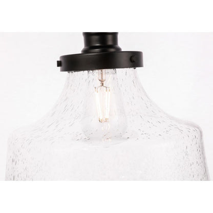 Lyle 1 light Black and Clear seeded glass Flush mount